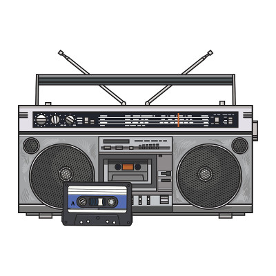 从90年代开始的磁带录音机，黑人区扬声器和磁带