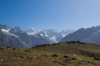 雪山，当地定居点，高山草甸和高山