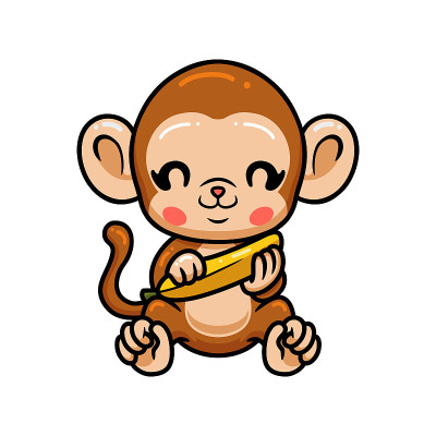 可爱的小猴子卡通坐在香蕉