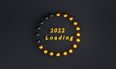 金色的球从2021年到2022年加载黑色背景准备圣诞快乐，新年快乐3d渲染。