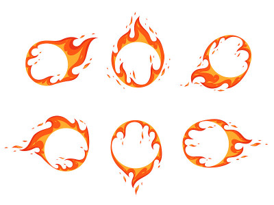 A set of fiery frames. Flames in the form of a cir