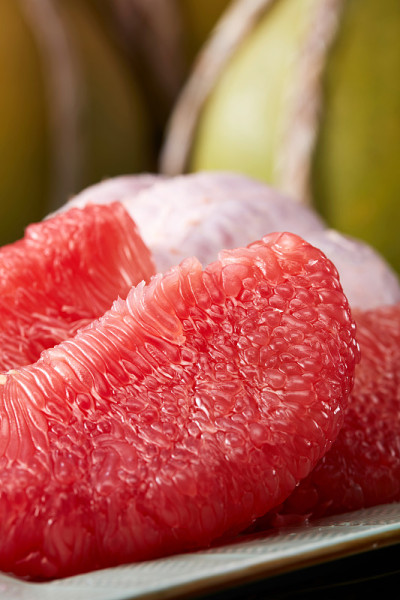 美味的血柚果，特写血柚果肉