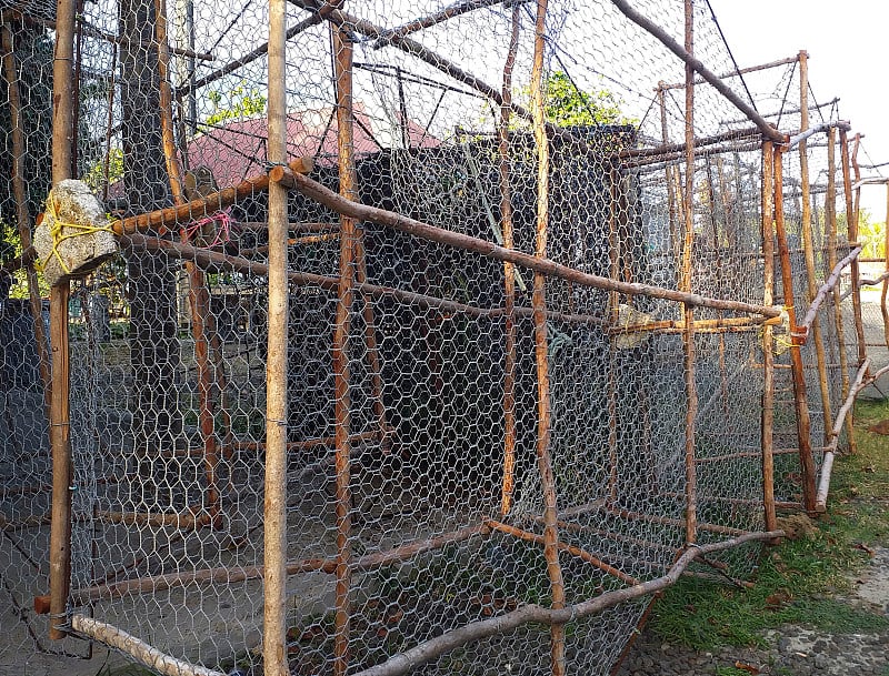 Old fishing cages on the island Martinique. Tropic