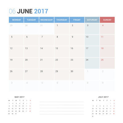 2017年6月的日历计划