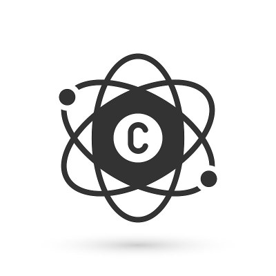 灰色原子图标孤立在白色背景。象征科学、教育、核物理、科学研究。向量