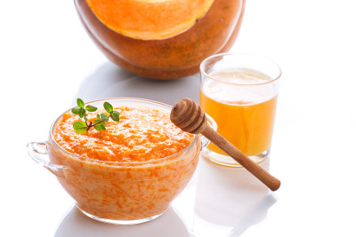 煮南瓜，米饭和蜂蜜