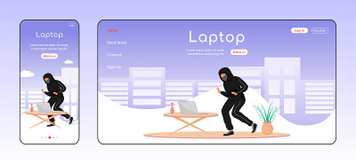 Laptop theft adaptive landing page flat color vect