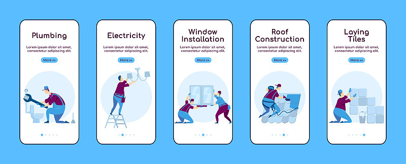 Home repair onboarding mobile app screen flat vect