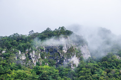 在泰国德省Doi Luang Tak雨季的观点和绿色的田野。