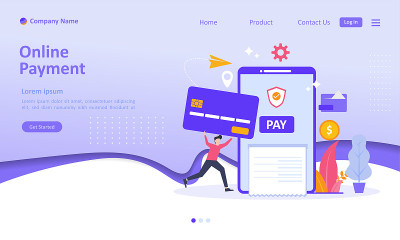 在线支付概念，人们用智能手机上的atm转账。适合网页登陆页面，ui，手机应用，横幅模板。矢量图