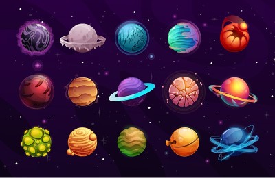 外星星球或奇幻空间，卡通游戏ui