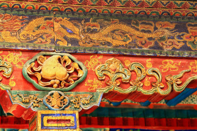 扎什伦布寺的许多彩色木梁。Shigatse-Tibet。1724