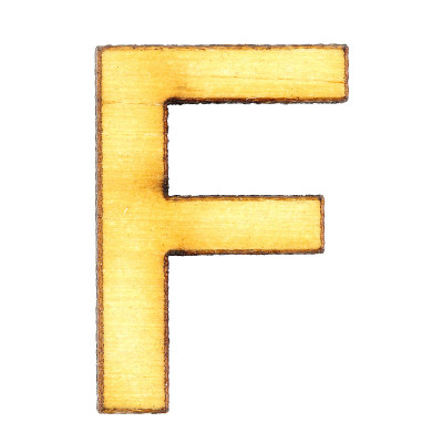 字母F由木头或胶合板制成，在白色背景上，孤立的英文字母，特写。