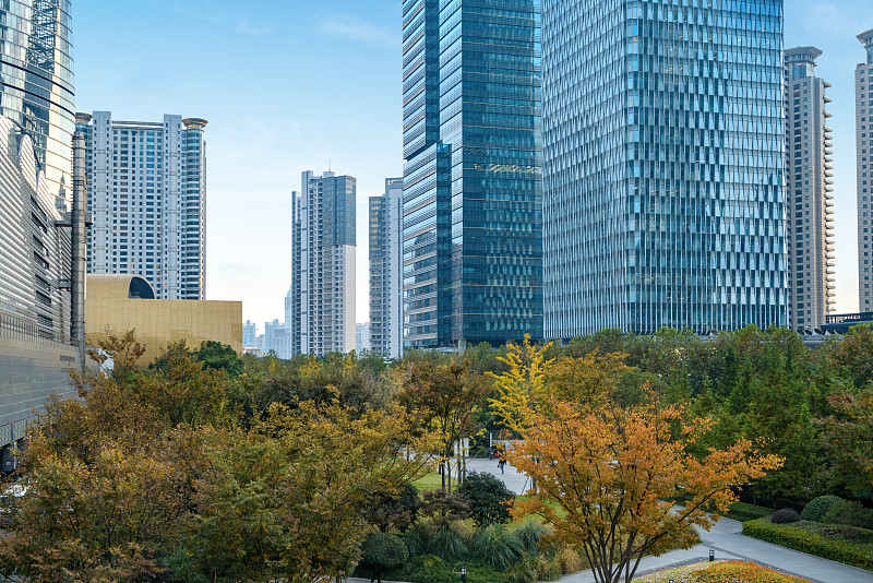 这座现代化的城市建在中国上海的金融中心陆家嘴