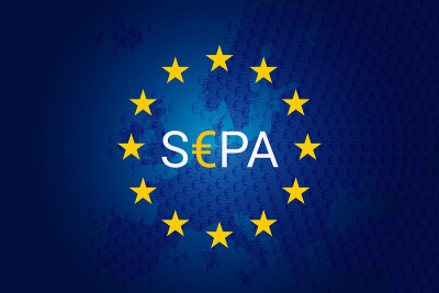 SEPA -单一欧元支付区域。欧洲联盟旗-欧盟
