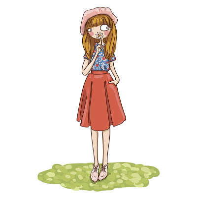女孩手里拿着花