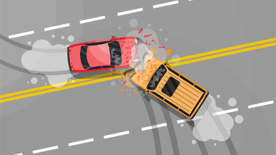 Road accident between two cars.