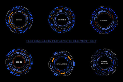 HUD UI未来圈技术设计元素向量集。