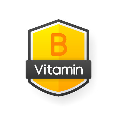维生素B补充剂，维生素标志标志。设计模板的广告或品牌。矢量插图。