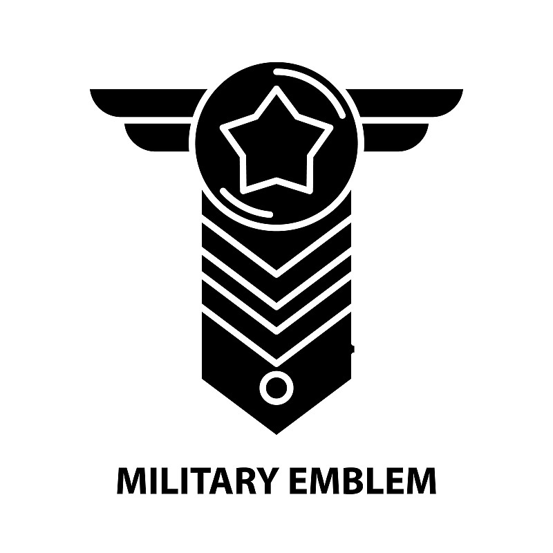 military emblem icon, black vector sign with edita