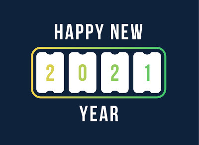 新年快乐，2021年记分板。flipboard数字概念，庆祝2021年日历模板。平面风格趋势现代设计