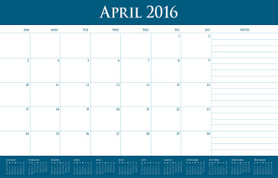 表日历- 2016年4月