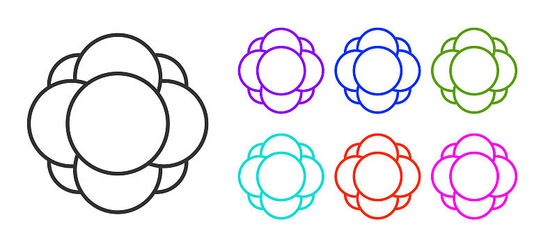 黑线分子图标孤立在白色背景上。化学分子结构，科学教师创新教育海报。设置图标丰富多彩。向量
