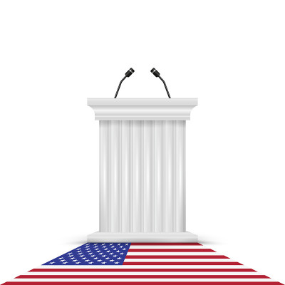 论坛报,演讲者的讲台。2020年美国总统大选。矢量图