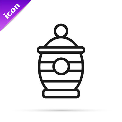 Black line Funeral urn icon isolated on white back