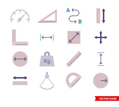 Measuring icons set of color types. Isolated vecto