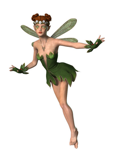 3D插图美丽的春天仙女在白色
