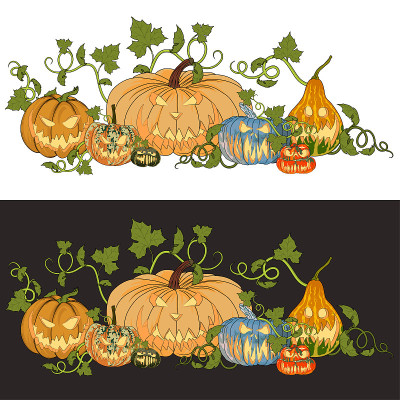 Two illustrations of pumpkins for Halloween on a w