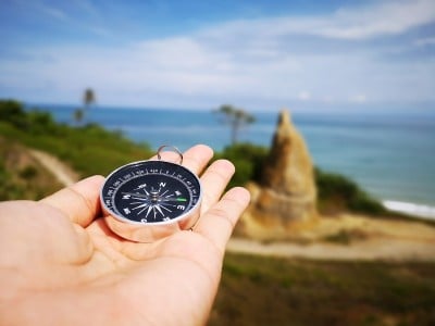 罗盘是一种用于导航和定位的仪器，它显示相对于地理基本方向或点的方向。有的利用磁能和风水来提升生活质量