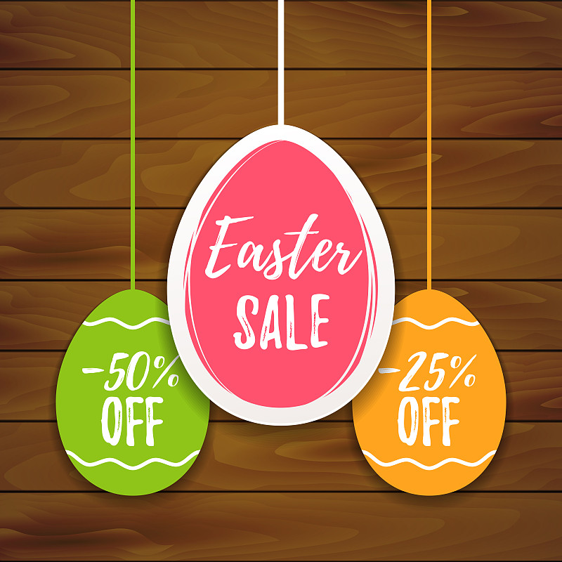 Easter sale offer, banner template. Colored eggs w