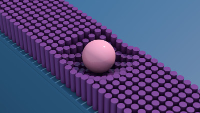 粉色有光泽的滚球。紫色的汽缸变形。抽象插图，3d渲染。