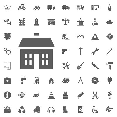 建筑,房子图标。构造和工具矢量图标集