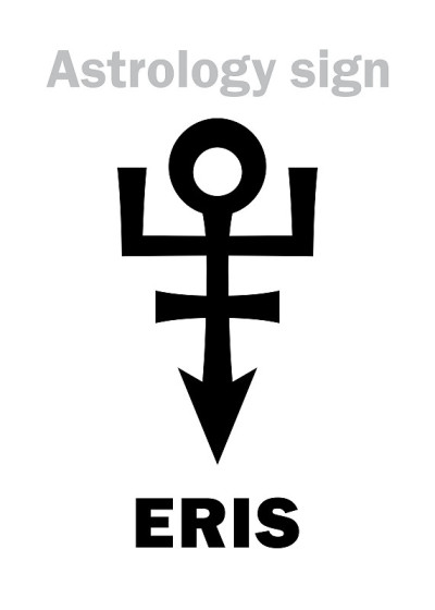 星相字母表:ERIS，最大的和第二大超遥远矮行星。象形文字符号(单符号)。