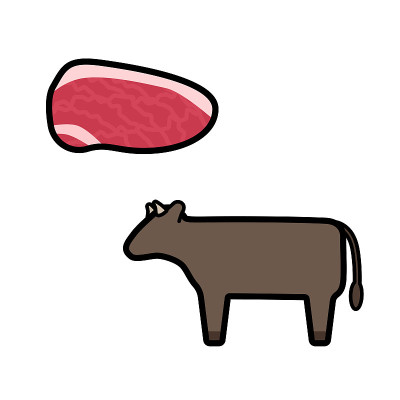 简单和可爱的肉牛和牛肉插图集