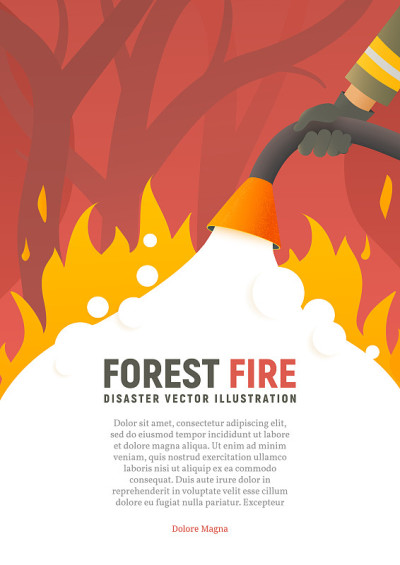 Forest fire vector placard. Fire safety illustrati