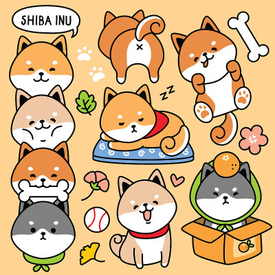 illustration vector set cartoon cute dog japan shi