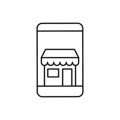 在线商店图标矢量设计插图。现代网上购物图标矢量设计概念为电子商务，网上商店和市场网站，手机，标志，符