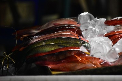 夜市上有各种新鲜的鱼和海鲜