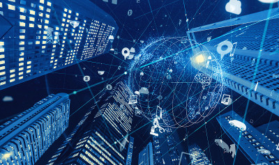 智慧城市与通信网络概念。5克。物联网(IoT)。电信。
