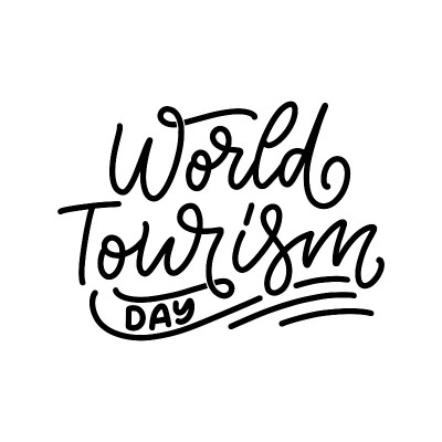 手绘文字短语-世界旅游日。节日庆祝艺术品贺卡，社交网络和网页设计。向量