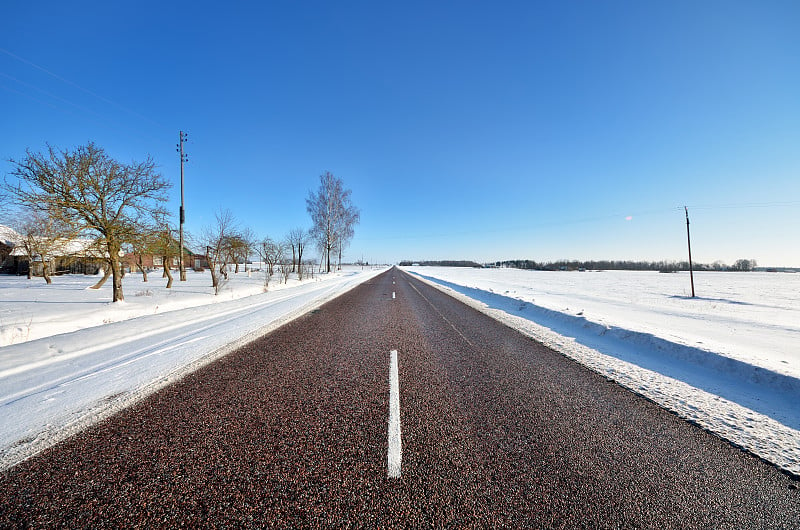 经典的冬季乡村公路场景