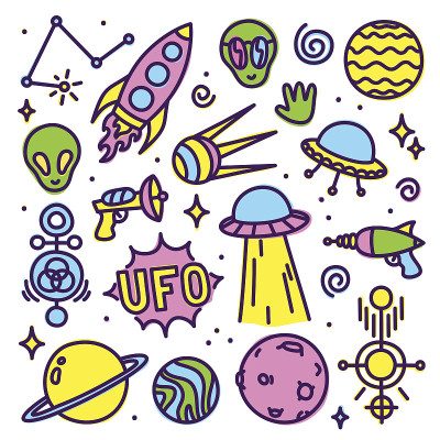 手绘卡通外星人空间矢量集