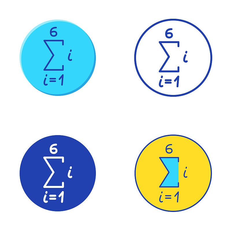 数学序列图标设置在平面和线条风格