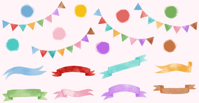 Colorful watercolor ribbon & garland