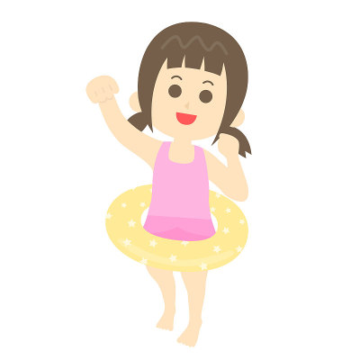 一个女孩在玩泳衣的插图。