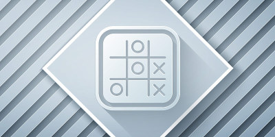 剪纸Tic tac toe游戏图标孤立的灰色背景。纸艺术风格。向量